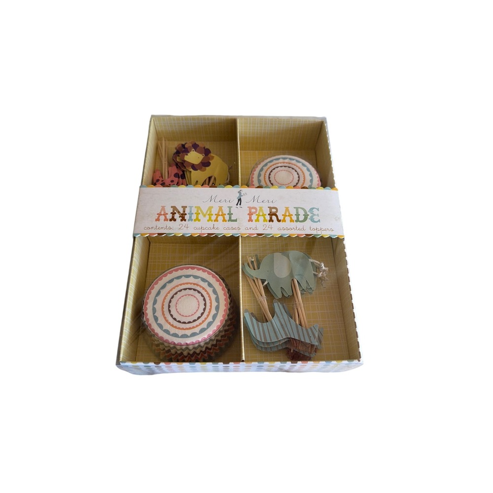 Meri Meri Cupcake Kit Multicolor Animal Parade 24 Toppers & Liners 45-0108